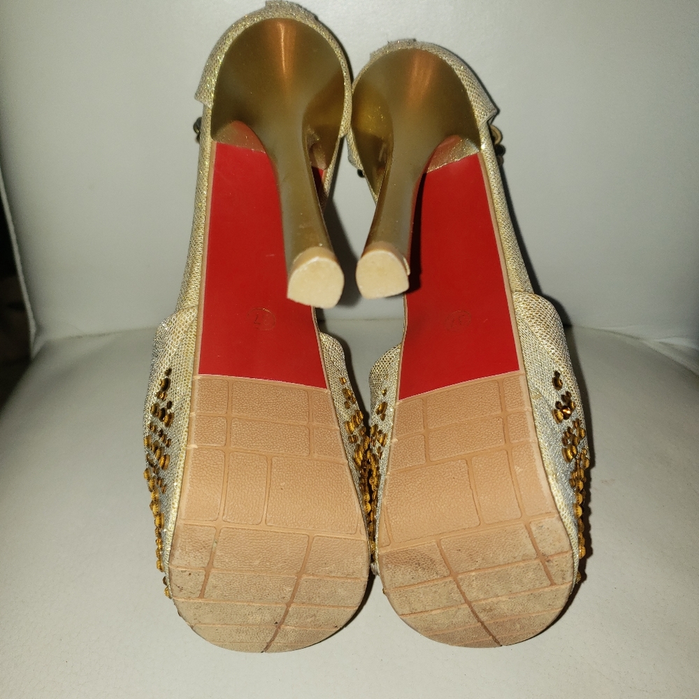 ***SOLD*** Metallic Gold Rhinestone platform heels - Picture 7 of 8